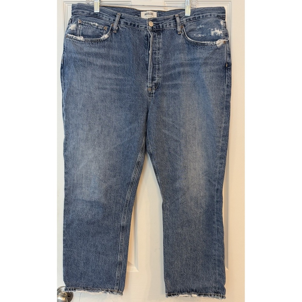 Agolde Riley Jean Sz 34 High Rise Straight Leg Jeans Button Fly Soft Cropped EUC